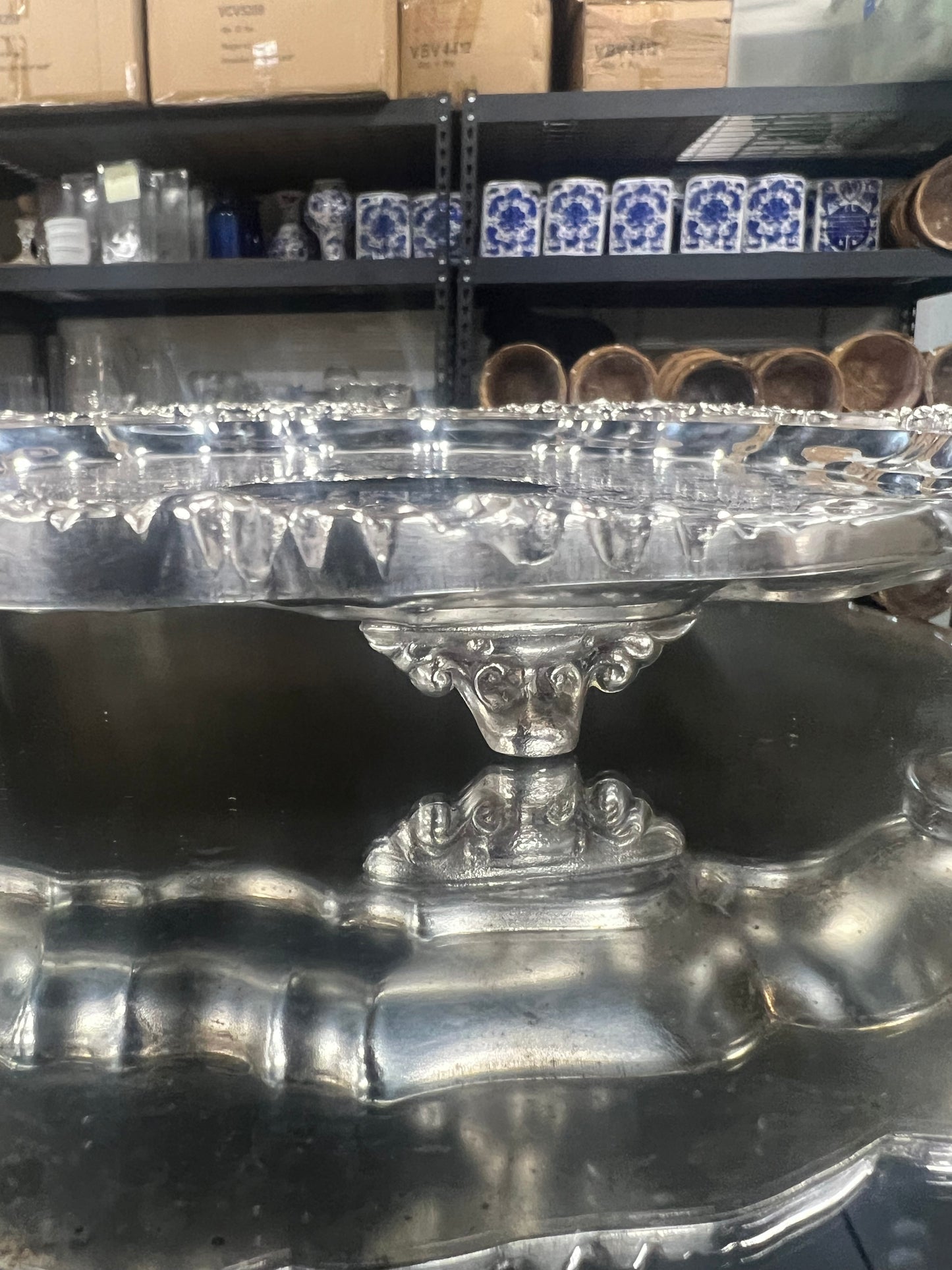Vintage Silver-Plated Heavy Platter with Feet