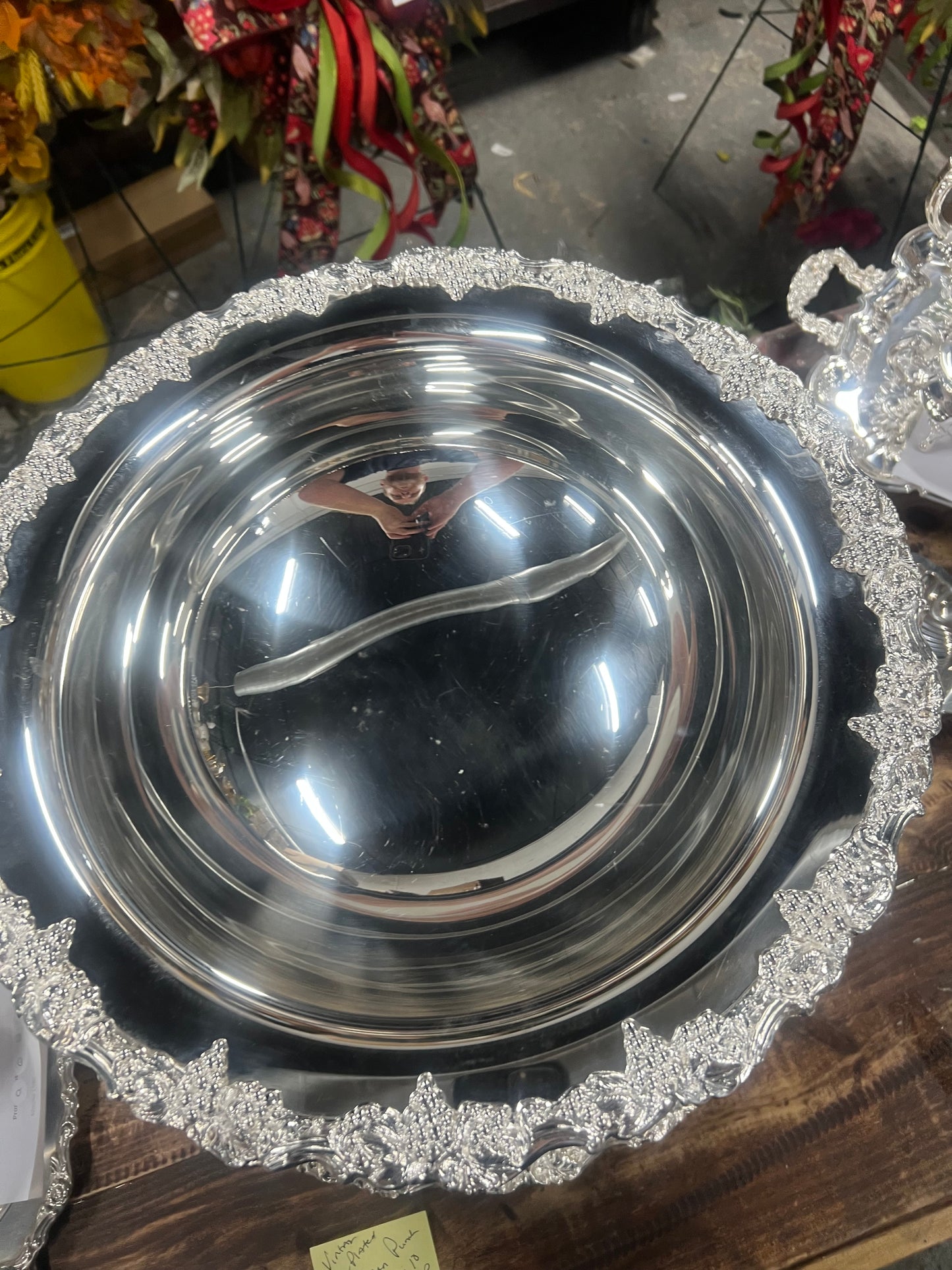 Vintage silver plated punch bowl with tray and 10 cups