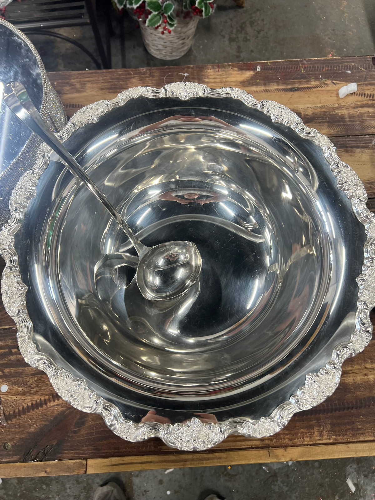 Vintage Silver Towle Plated Punch Bowl with 12 cups, platter and ladle (10)