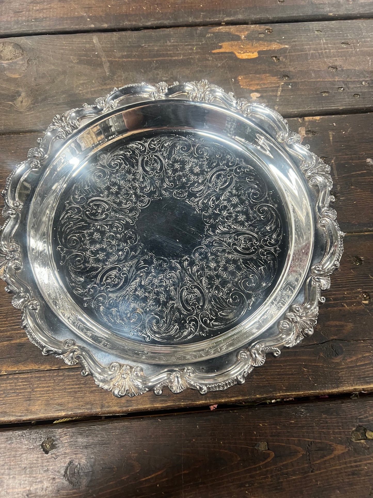 12” Vintage Silver-Plated Deep-Welled  tray with Feet.