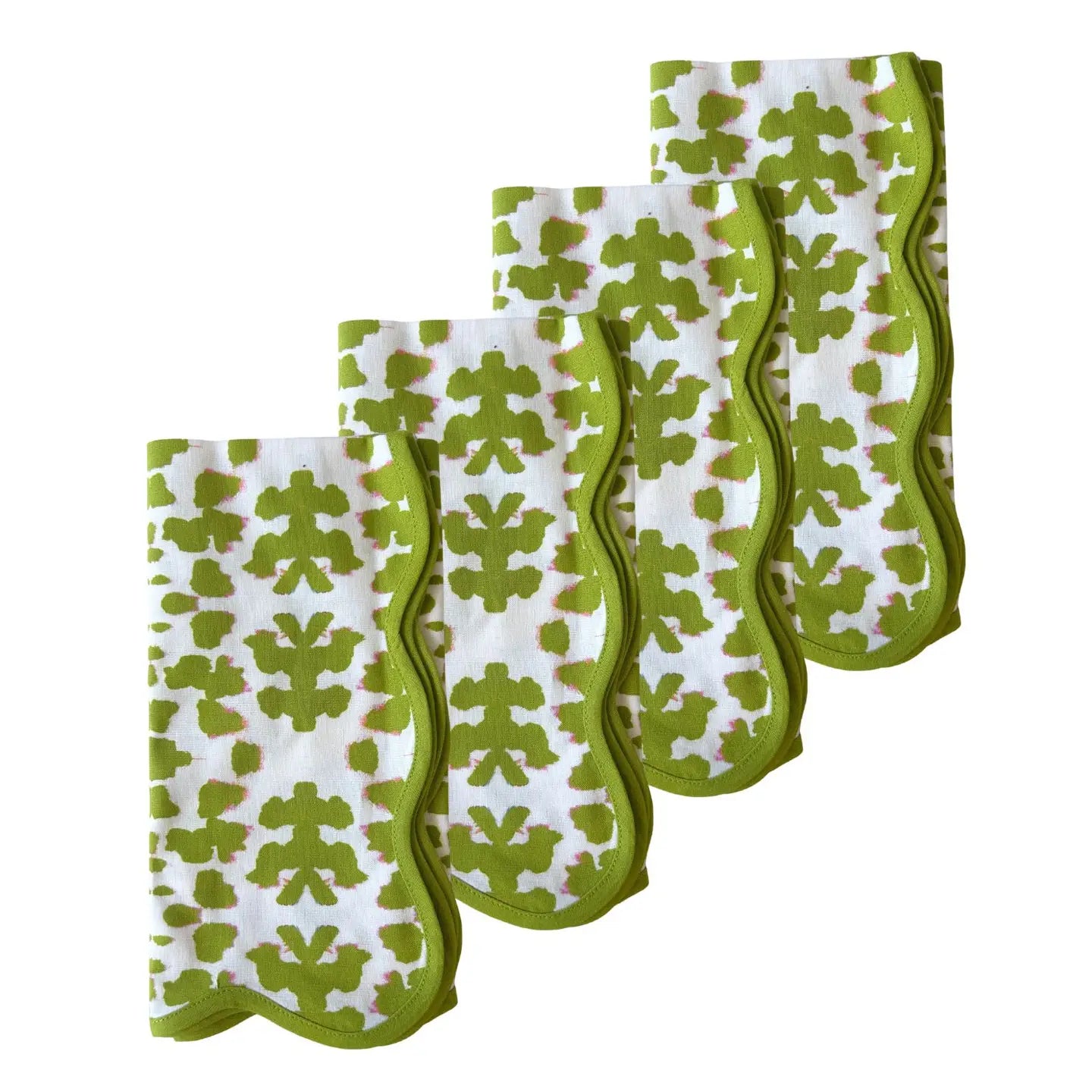 Chintz Green Scalloped Dinner Napkins Cloth