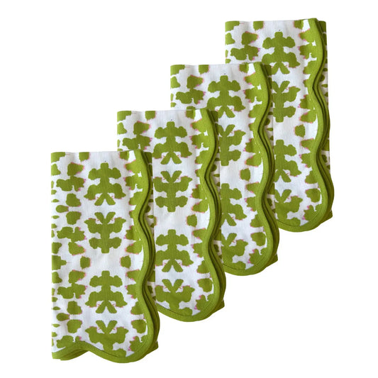 Chintz Green Scalloped Dinner Napkins Cloth