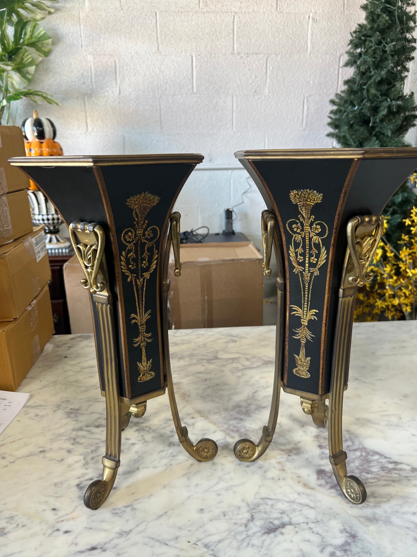 Set of 2 Vintage Brass & Metal Planters