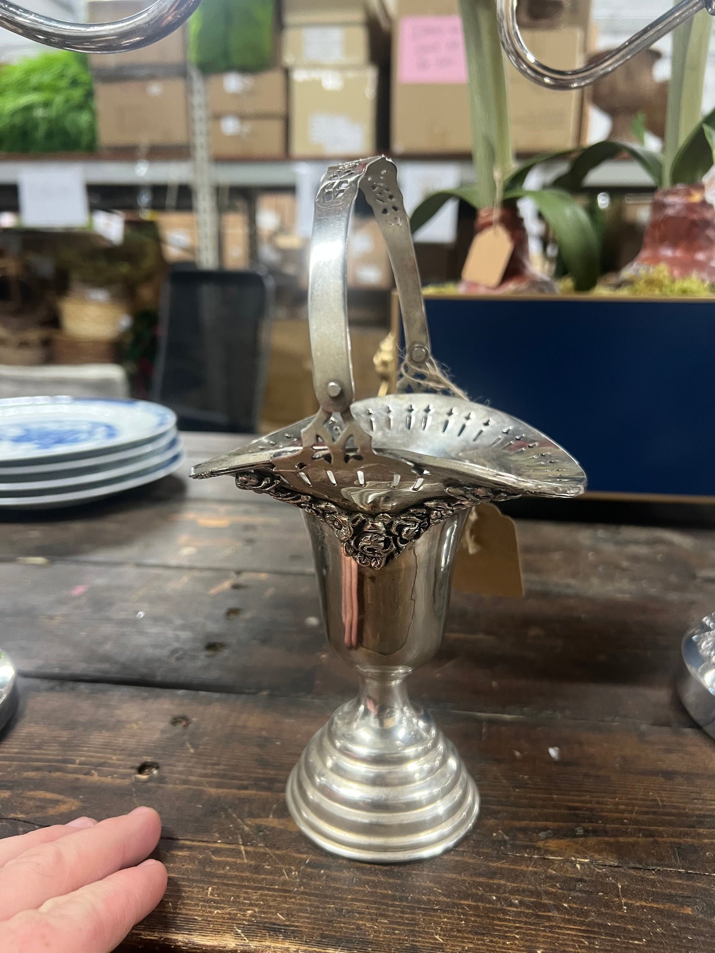 Vintage silver-plated mini basket with handle