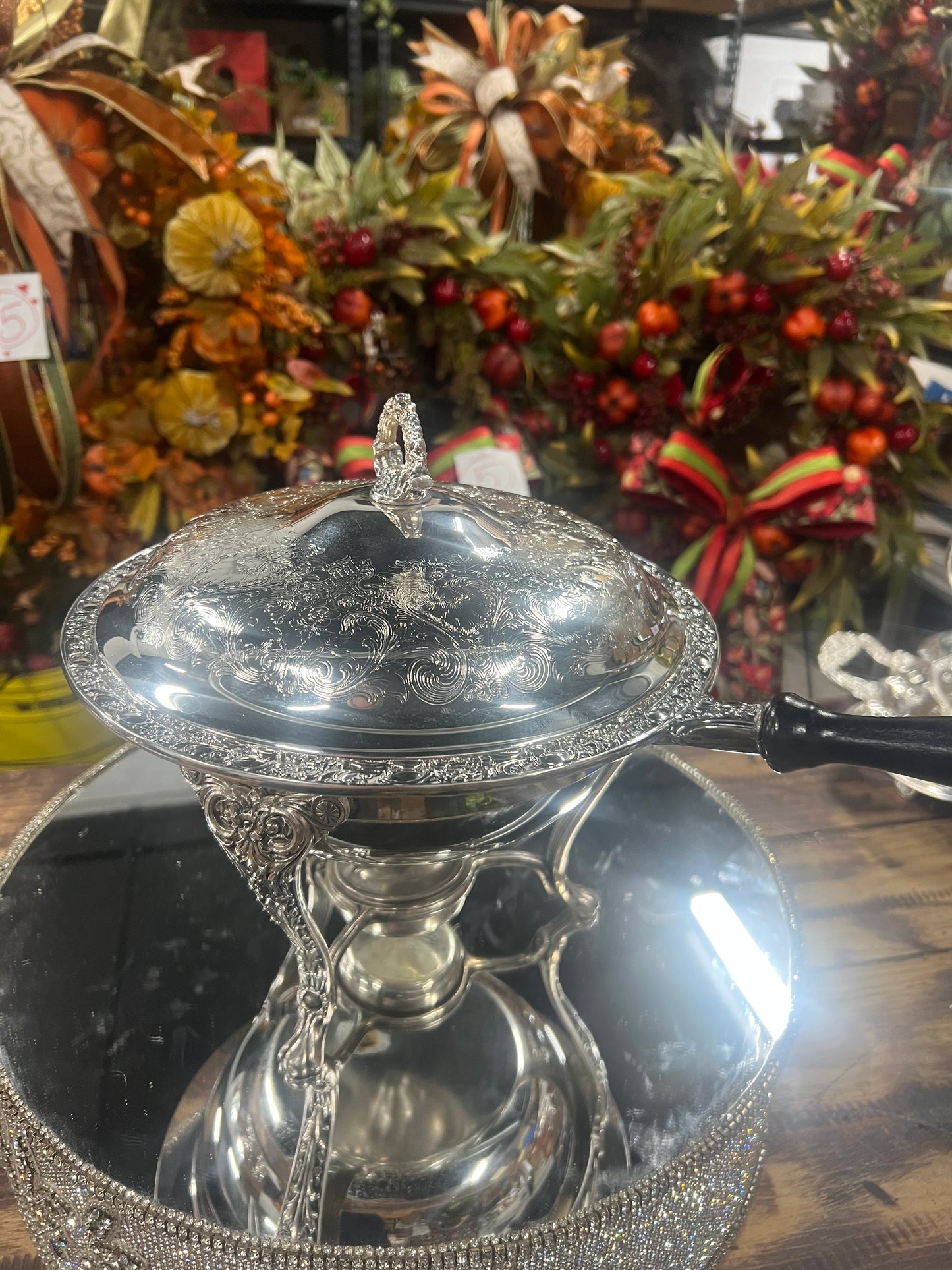 Vintage Silver-Plated Chafing Dish (Broke Burner Arm) as pictured