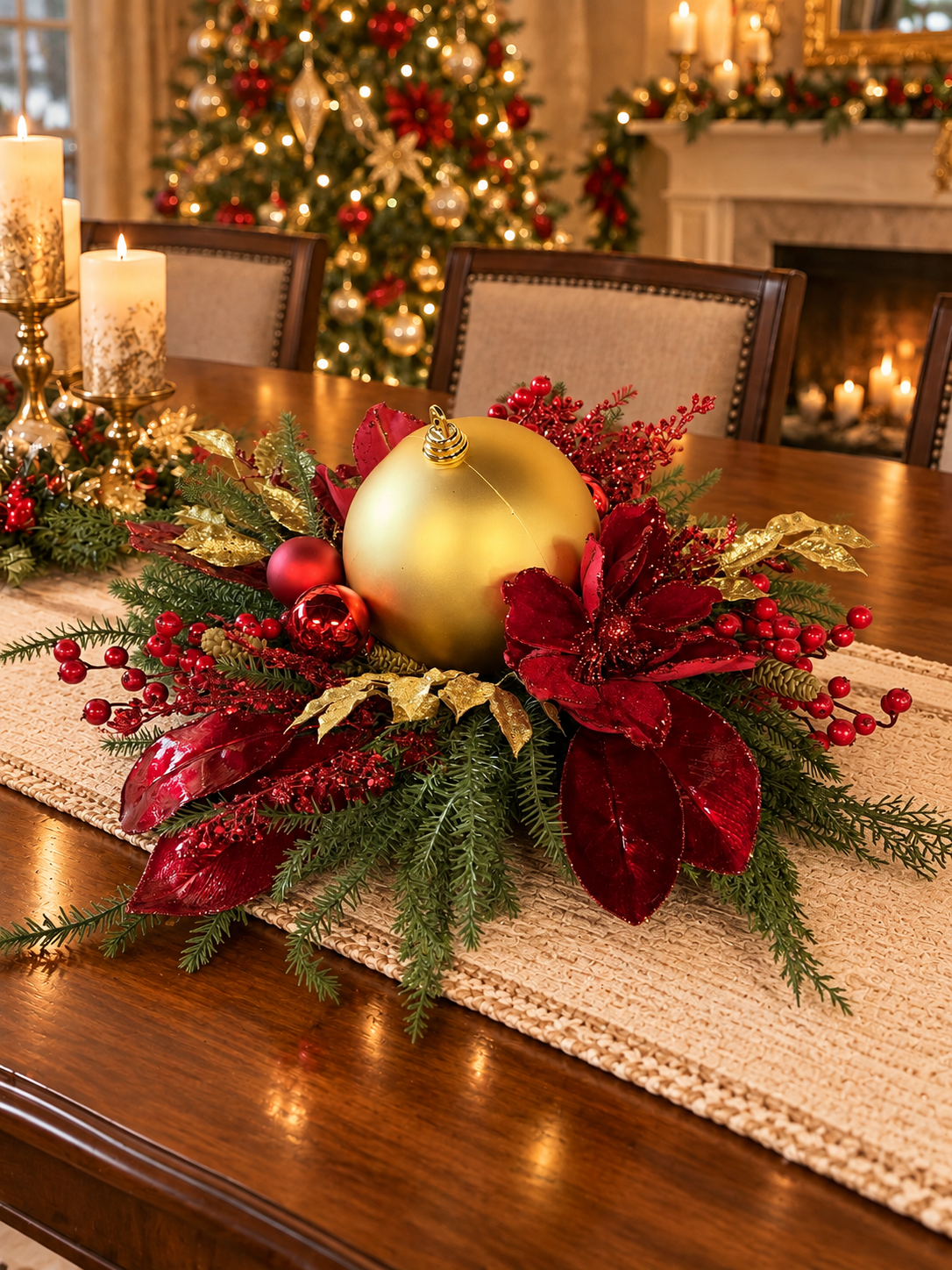 Red & Gold Christmas Table Centerpiece