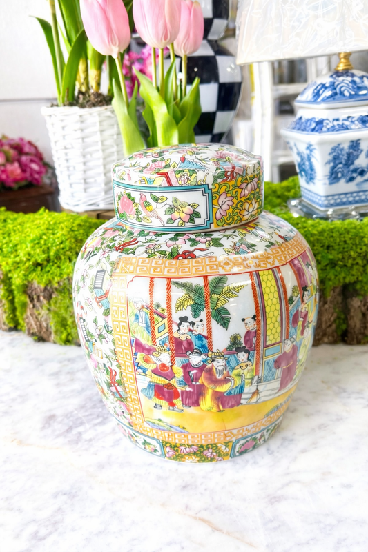 Rose medallion Round Jar with Lid