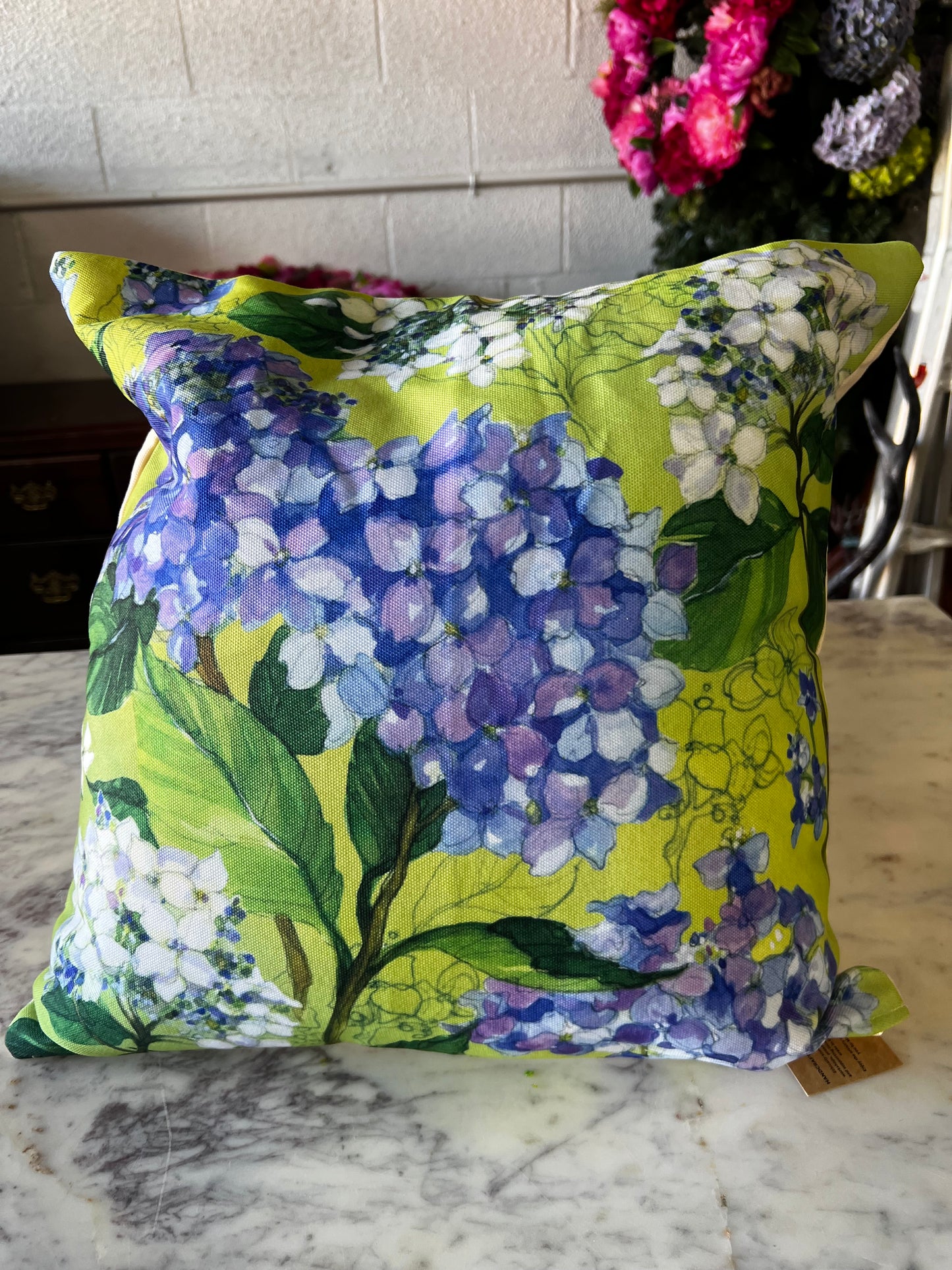 Hydrangea, indoor/outdoor cushion pillow