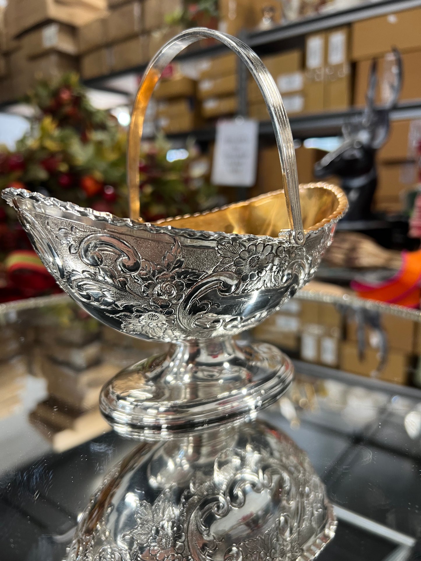 Vintage silver–plated handled basket