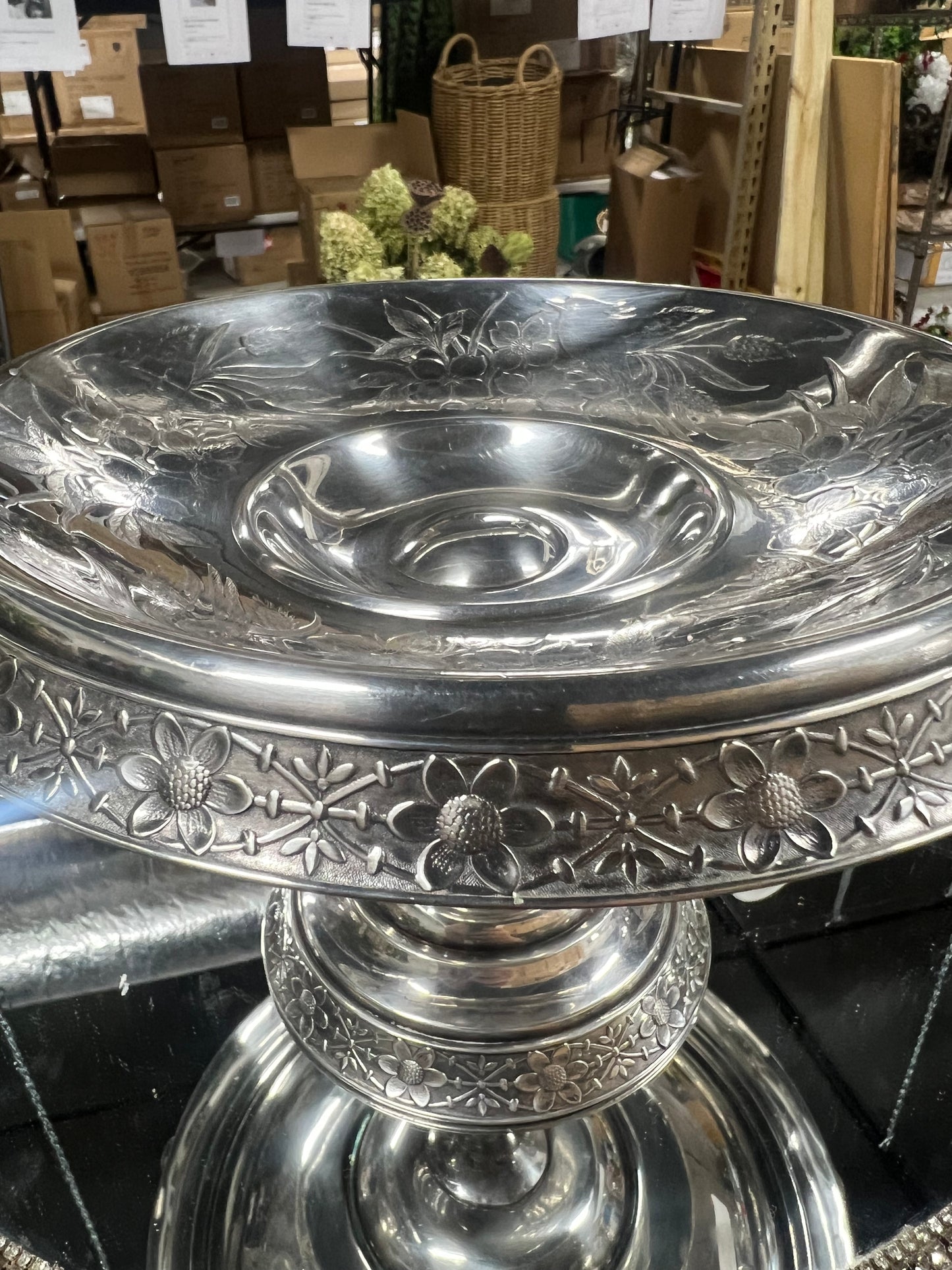 Vintage silver-plated bridal basket with handle 2
