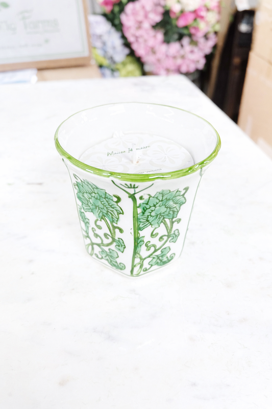 6oz Fluted Chinoiserie Lavender Verbena Green/White Candle