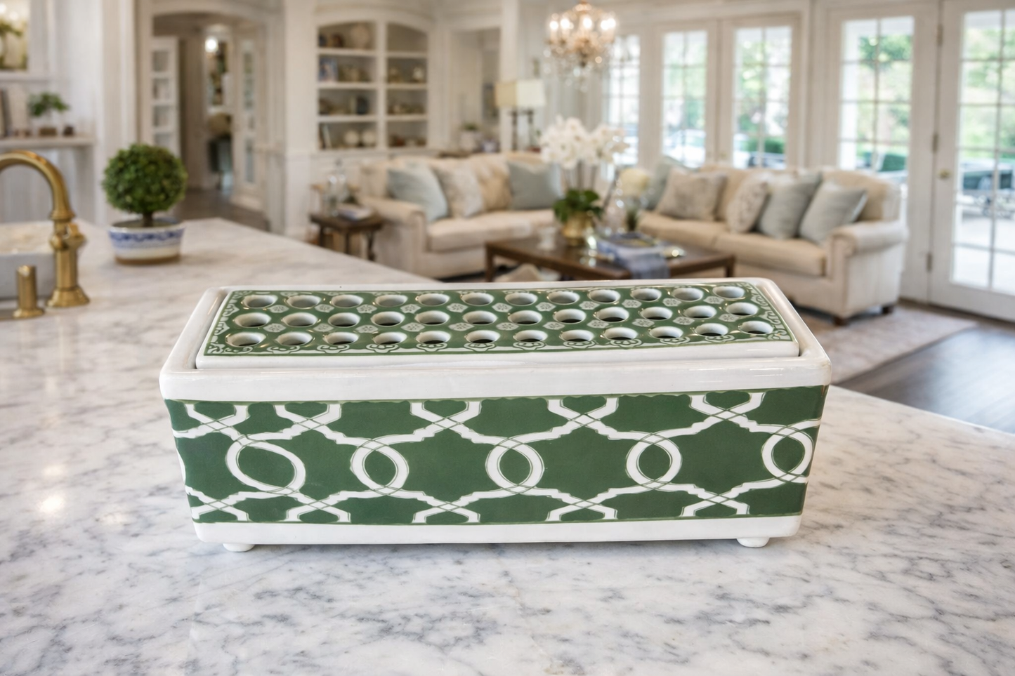 Green and white flower Arranger