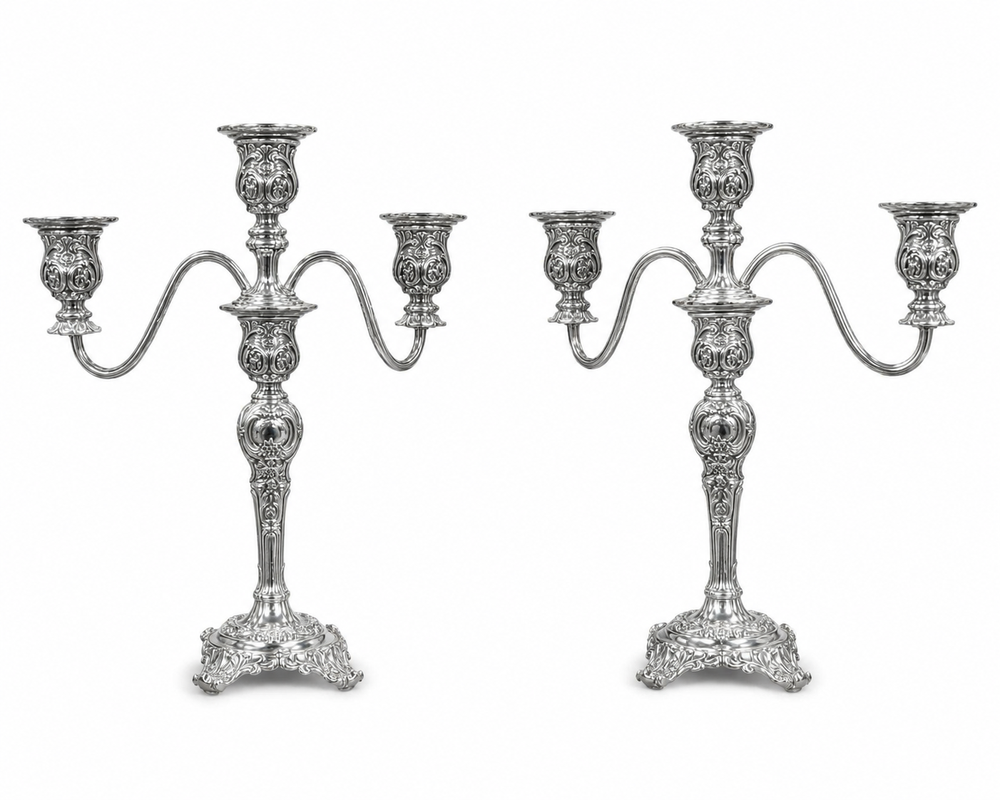 Set of 2 Silver-Plated Triple Candelabra