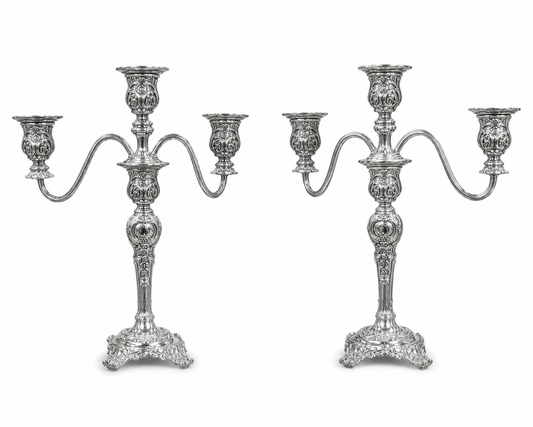 Set of 2 Silver-Plated Triple Candelabra