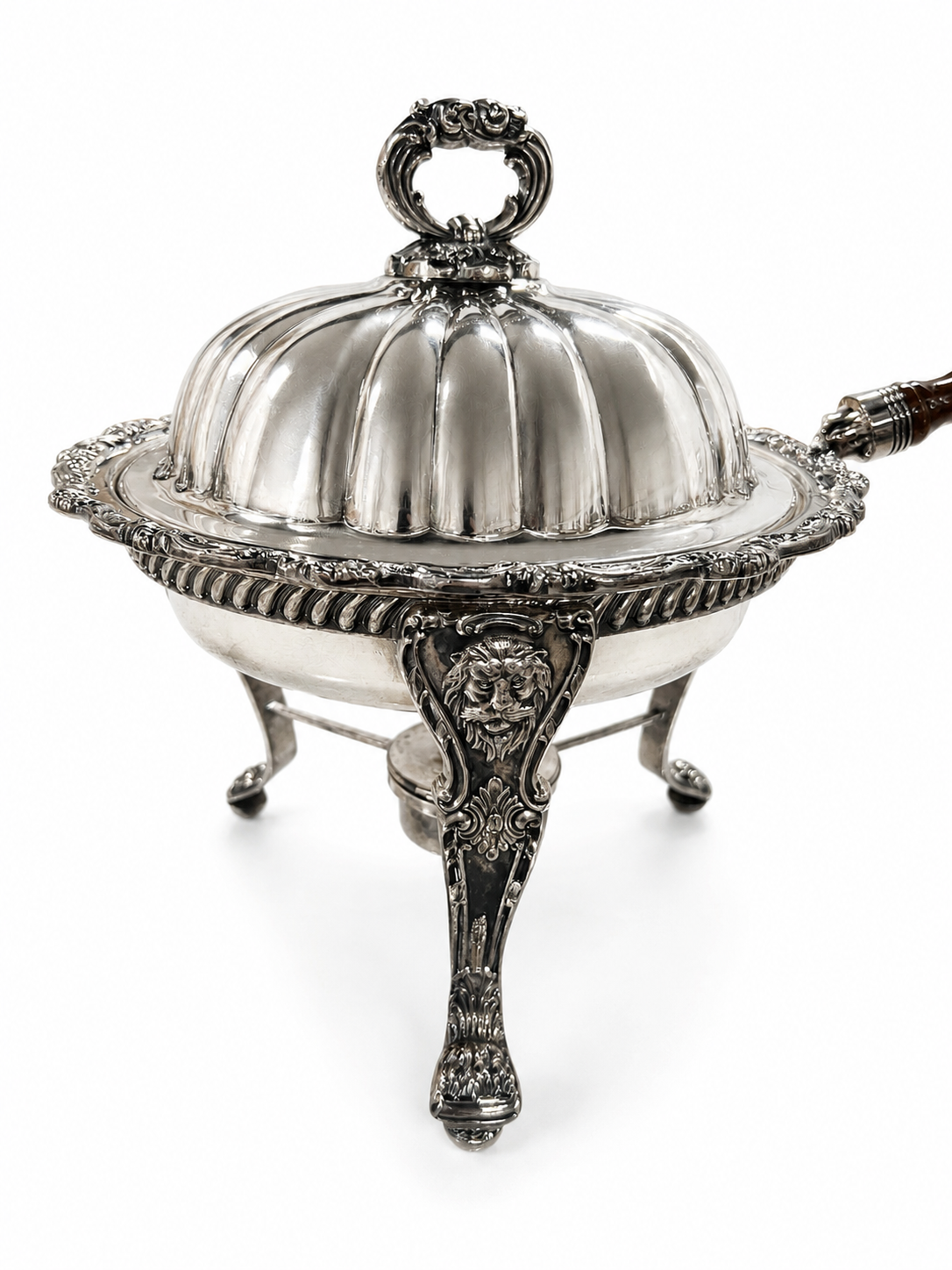 Vintage Silver-Plated Chaffing Stand, Burner, Pan with Wood Handle