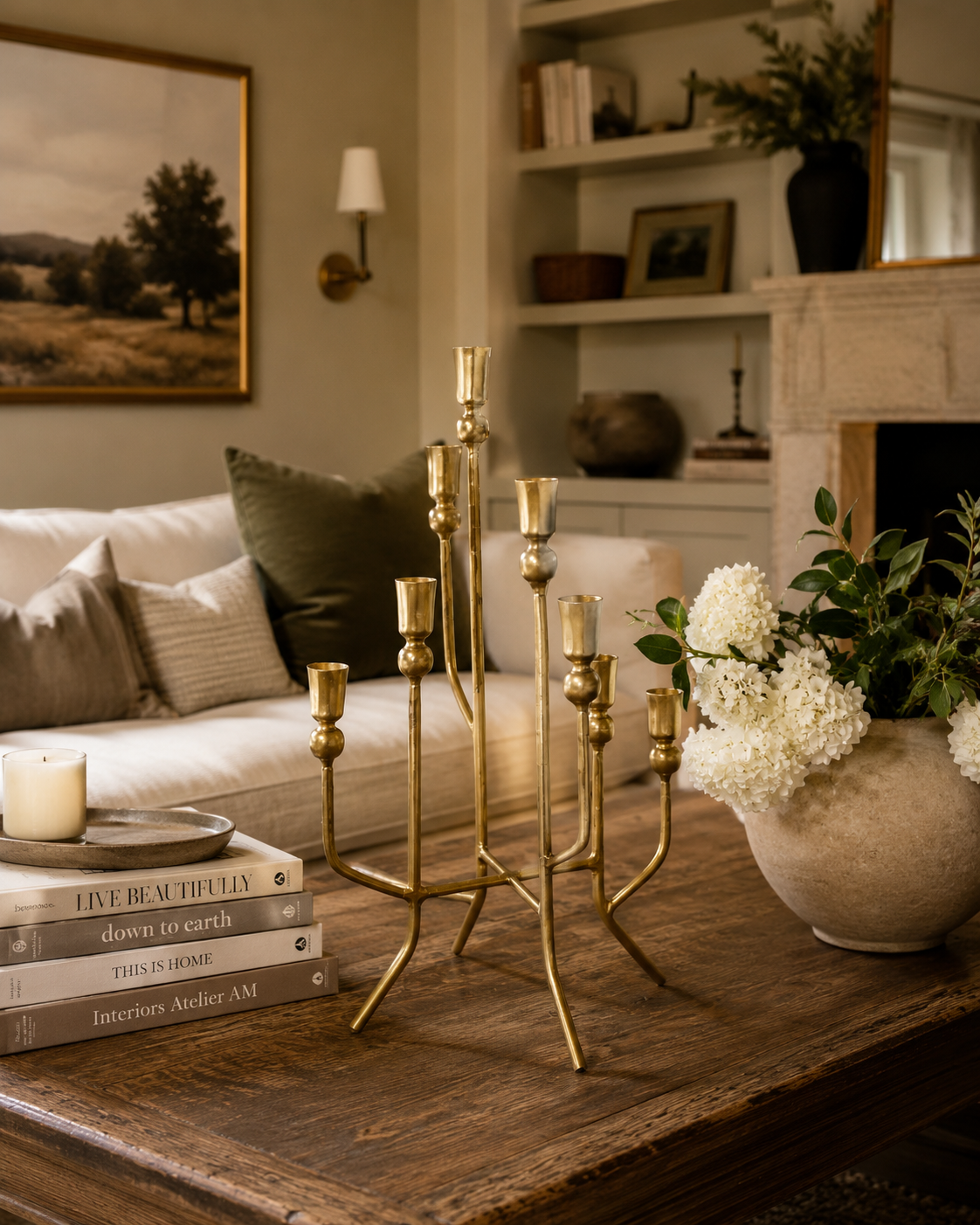 Eight Taper Candelabra- Antique Brass