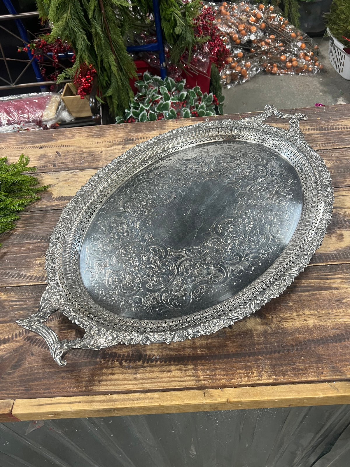Vintage Heavy Silver-Plated Platter Serving Tray