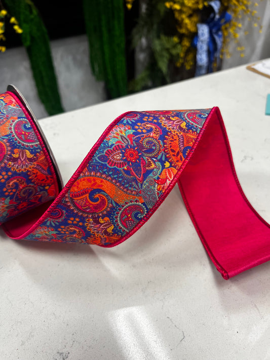 Paisley Fuchsia Wired Edge Ribbon
