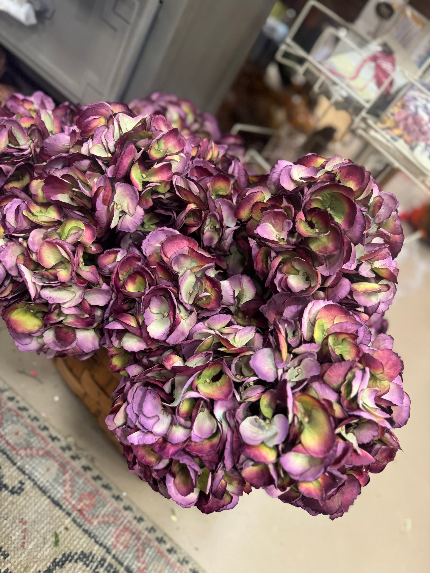 19” Green & Burgundy Hydrangea Stem