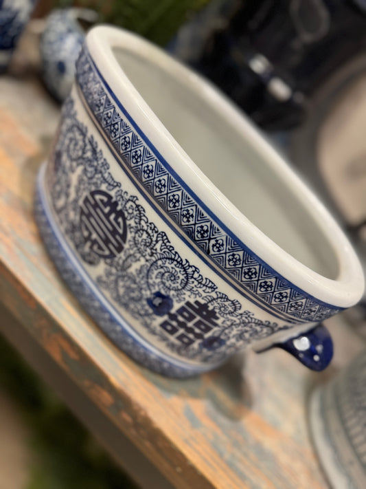 14” Blue & White Chinoiserie Planter
