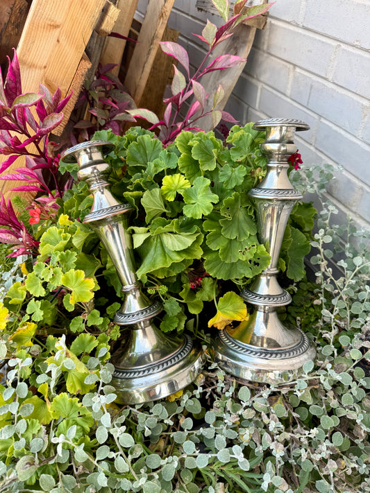 Vintage Silver Plated & Copper Candlestick Set (dents pictured)