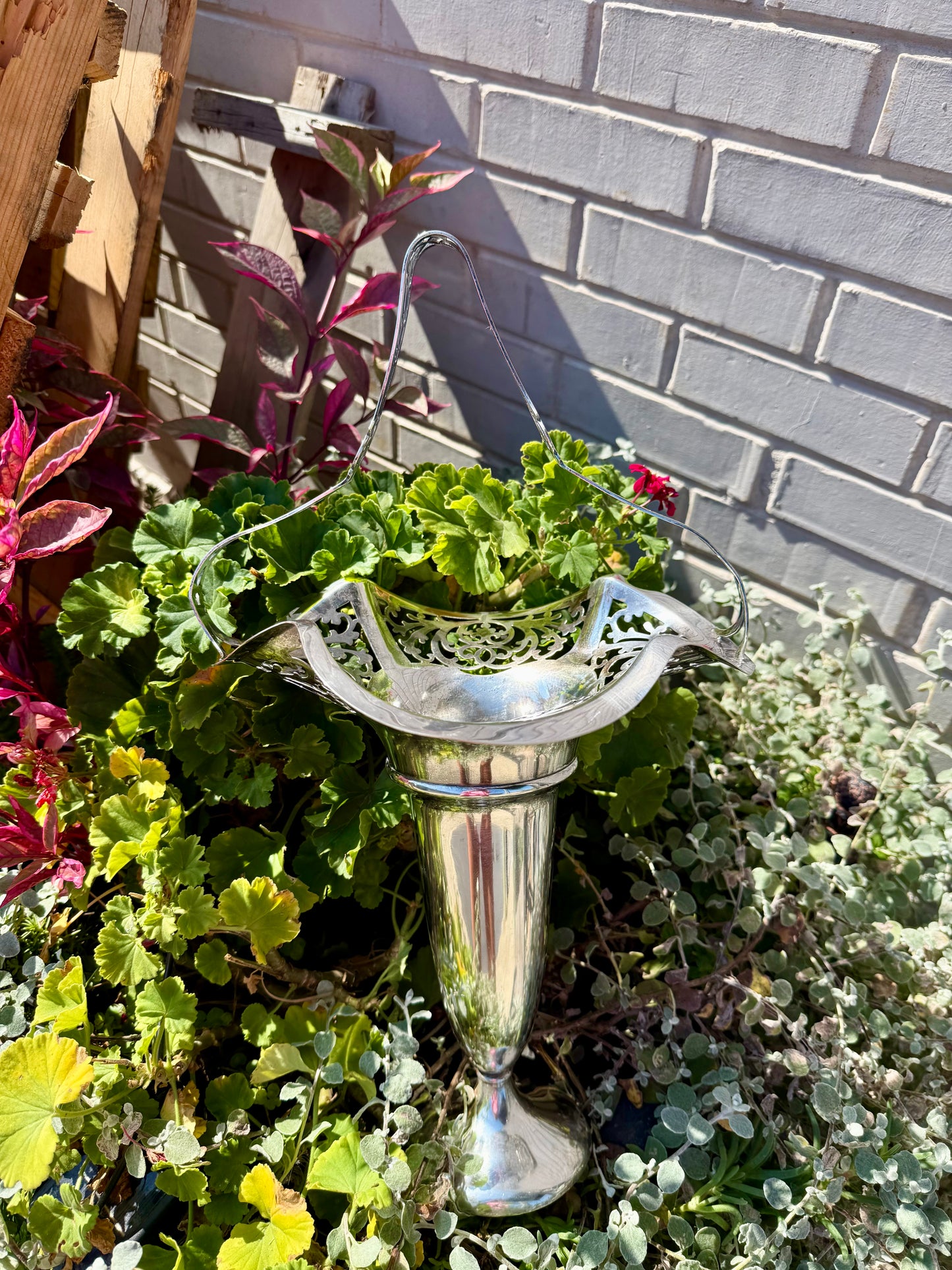 Vintage Silver Plated Patterned Bridal Basket