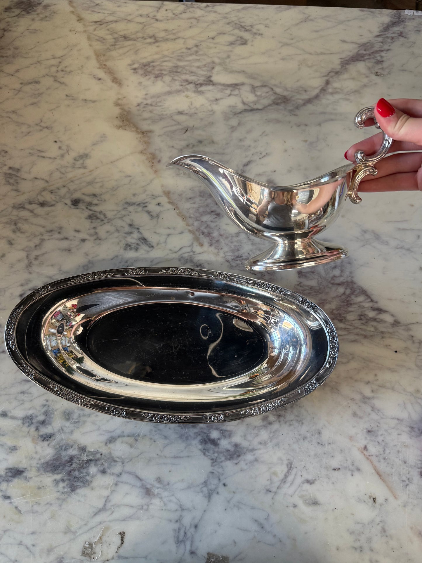 Vintage Silver Plated Gravy Boat & Tray