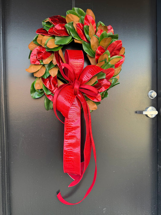 Crimson Magnolia Christmas Wreath