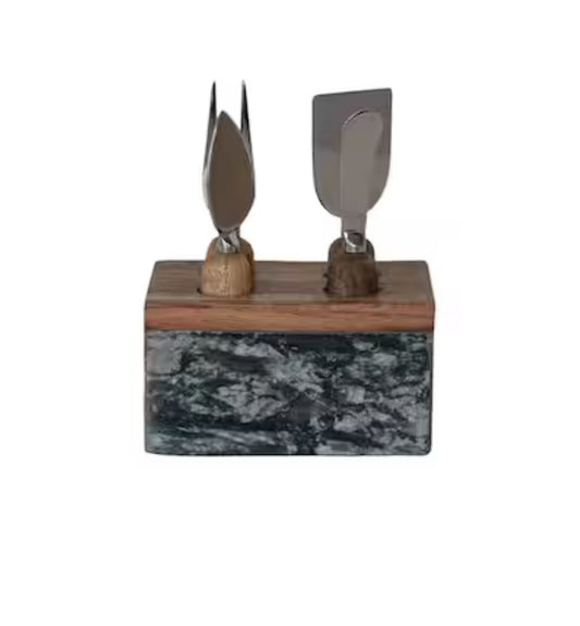 Marble & Stainless Steel Servers w Stand