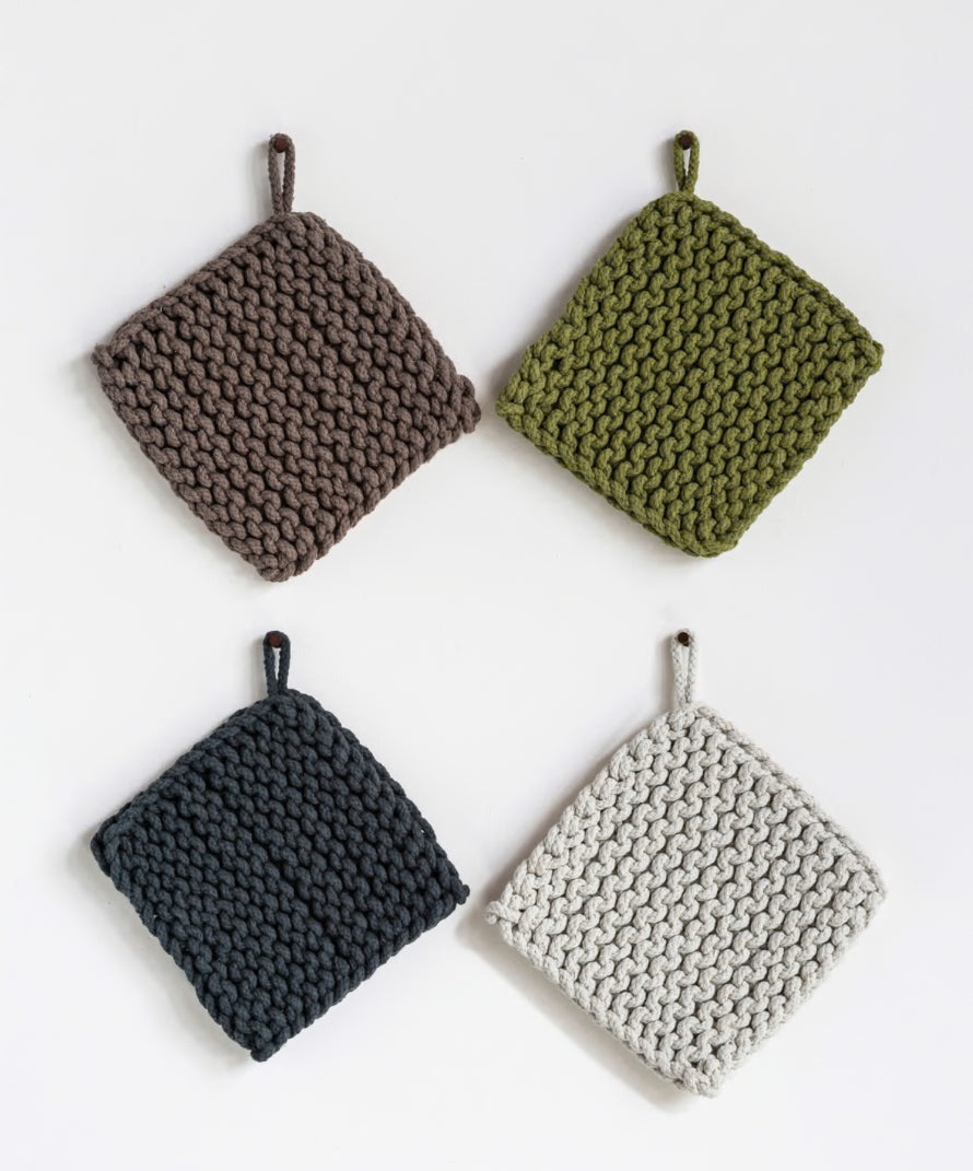 SET of 4 Cotton Crocheted Pot Holder - 4 colors