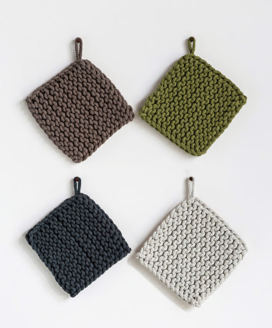 SET of 4 Cotton Crocheted Pot Holder - 4 colors