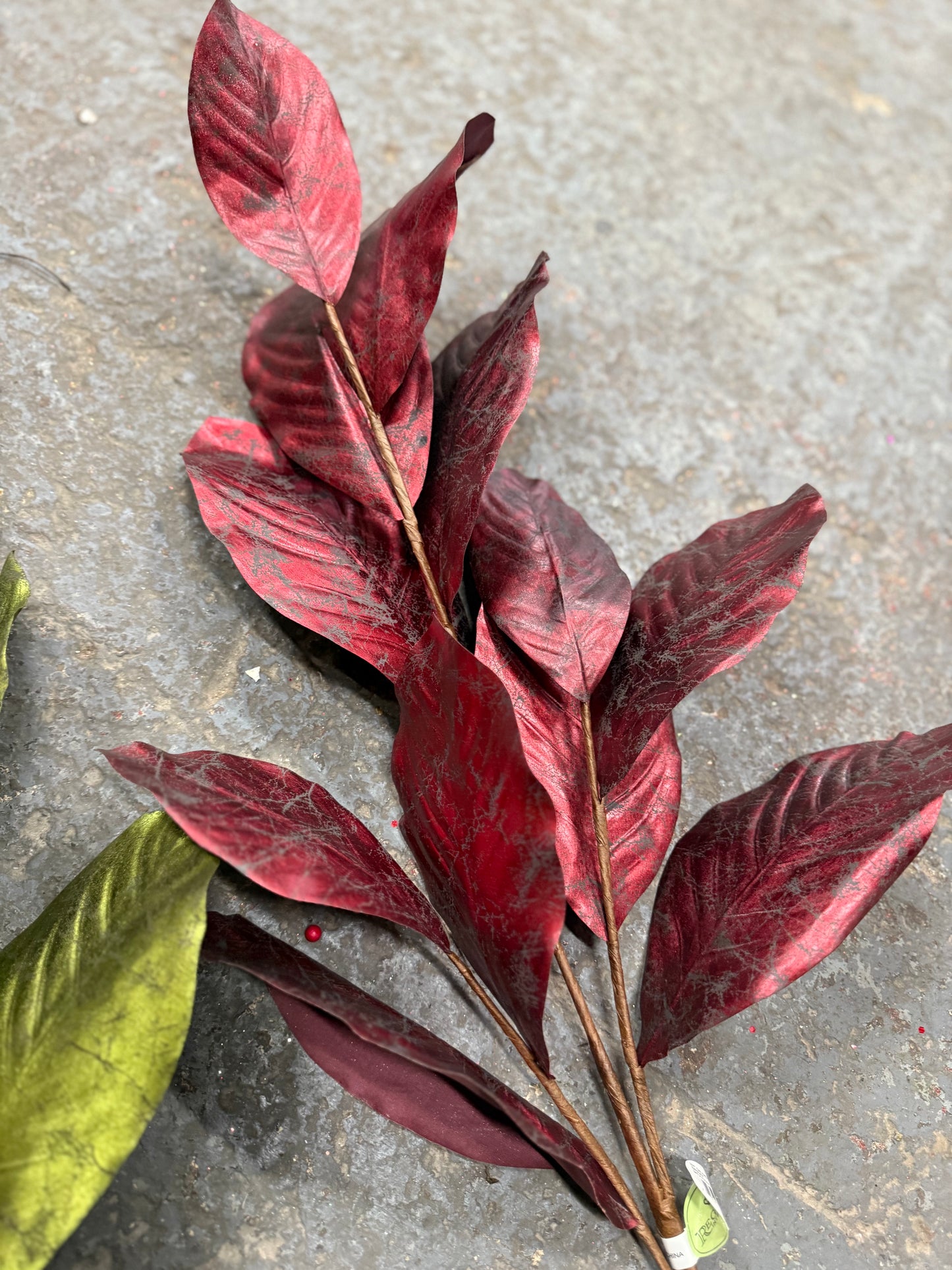 37” Red Gilded Magnolia Leaf Pick
