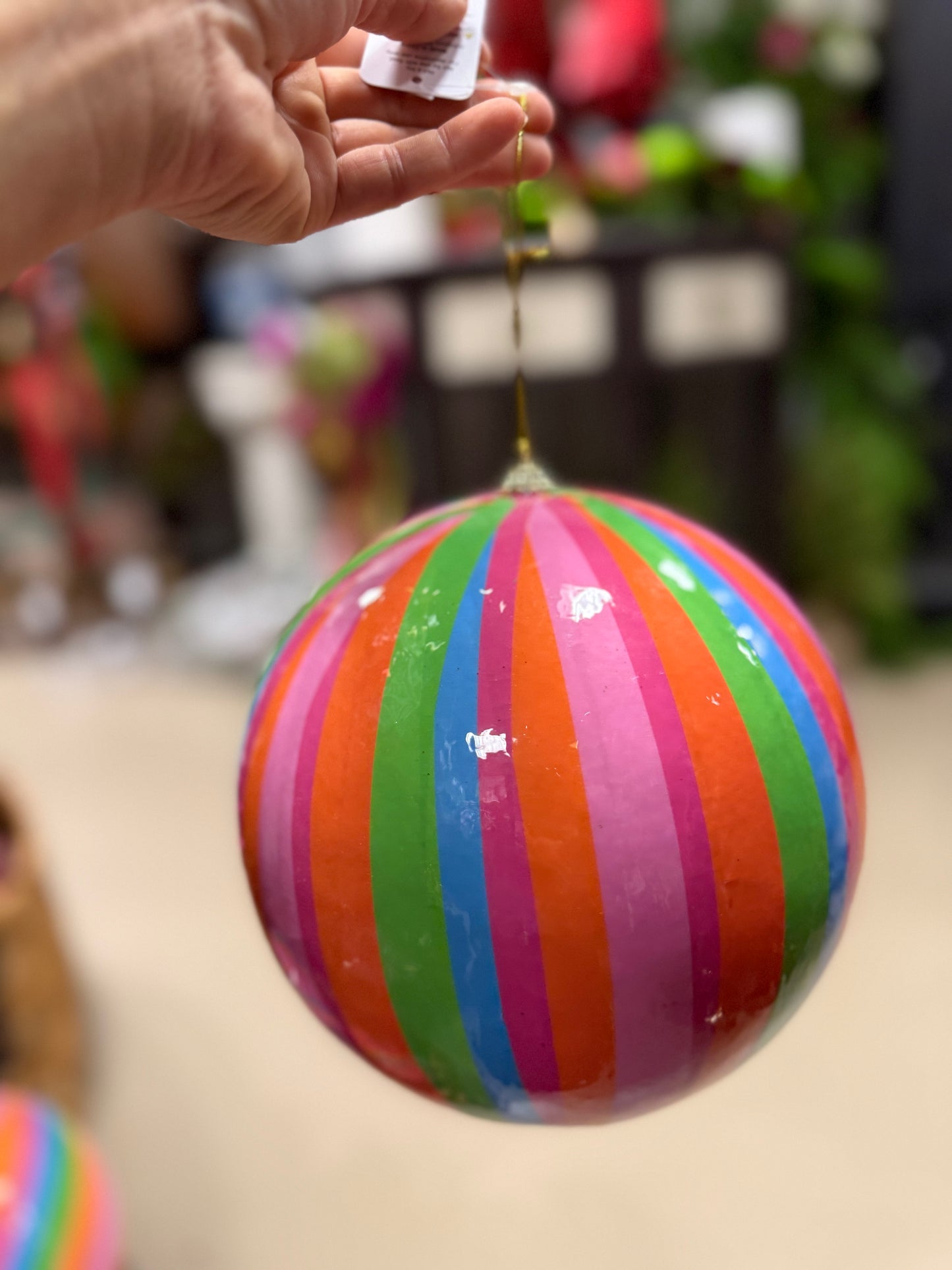8” Striped Ball Ornament