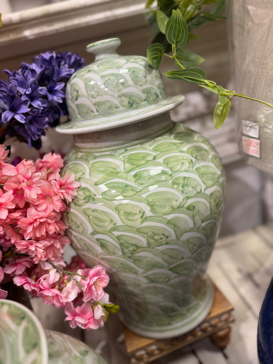 18.5” Green & White Temple Jar
