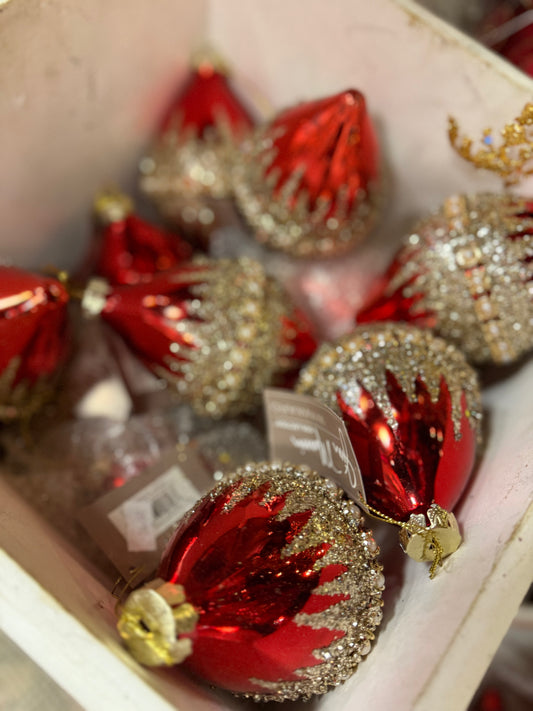 6” Red Glitter Pearl Band Ornament - glass