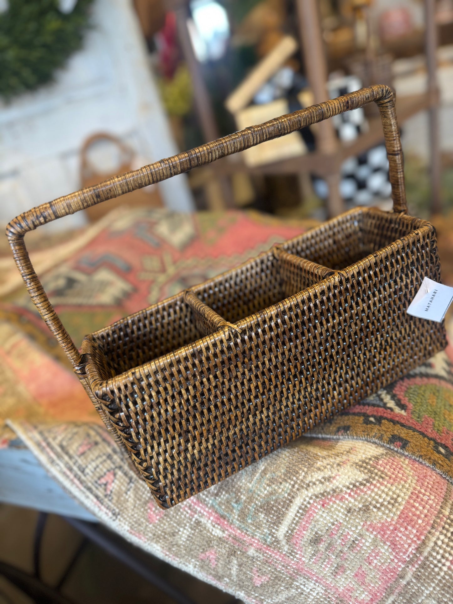 Rattan Silverware TRIPLE Caddy