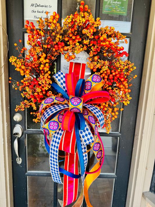 30” Orange Berry Wreath WITH bow