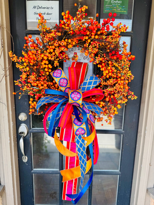 30” Orange Berry Wreath WITH Bow