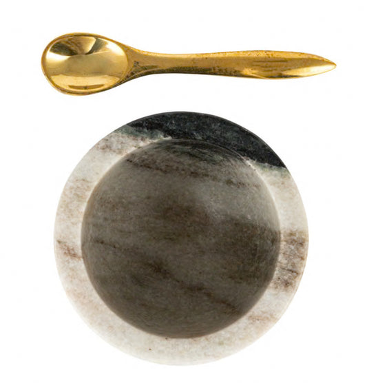 Marble Salt Cellar w/ Brass Spoon