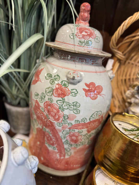 19” Coral & Green Temple Jar