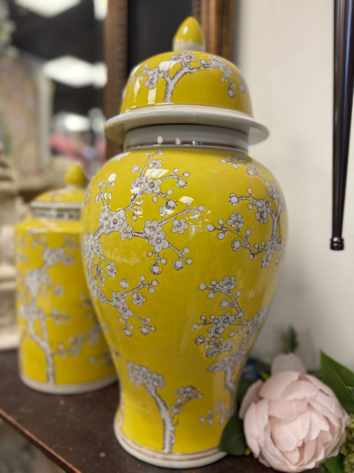 19” Yellow Cherry Blossom Temple Jar