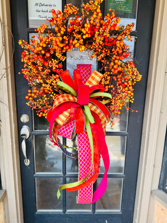 30” Orange Berry Wreath WITH Bow