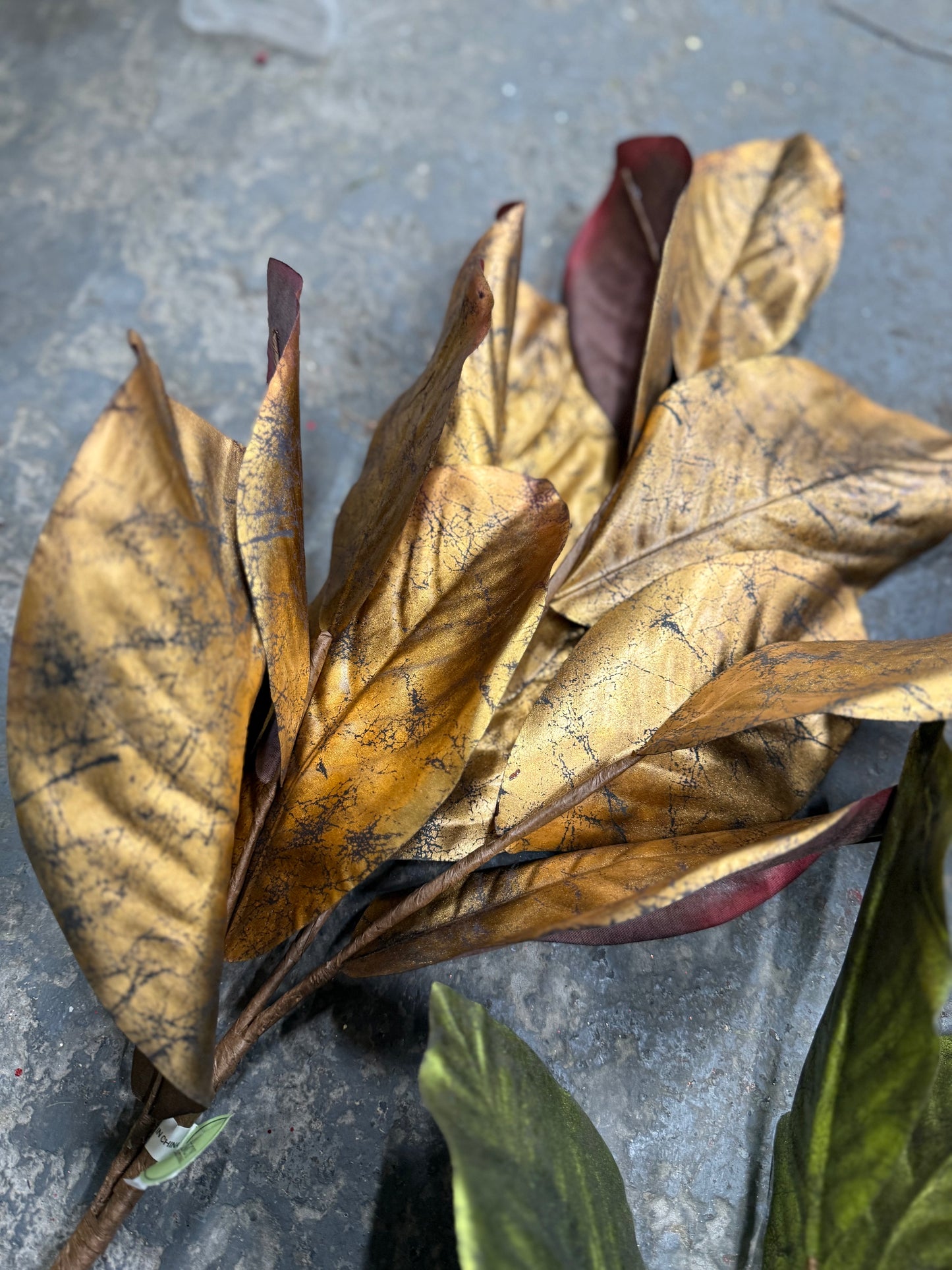 37” Gold Gilded Magnolia Leaf Stem