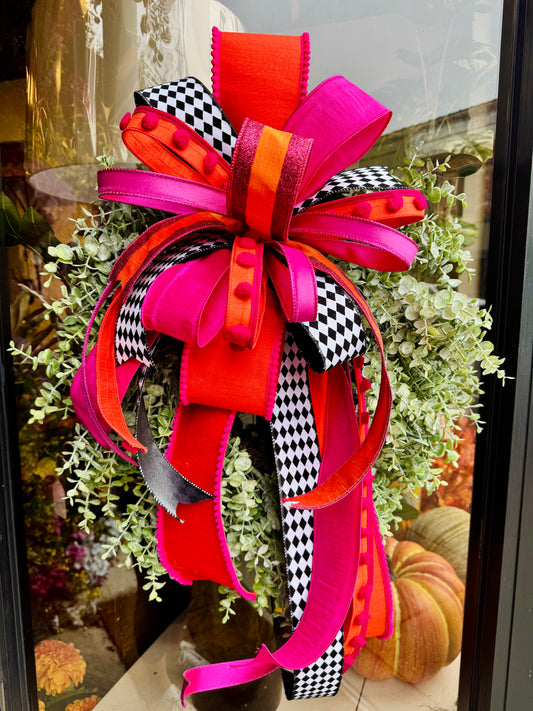 Pumpkin Pop Frosted Eucalyptus Wreath With Bow