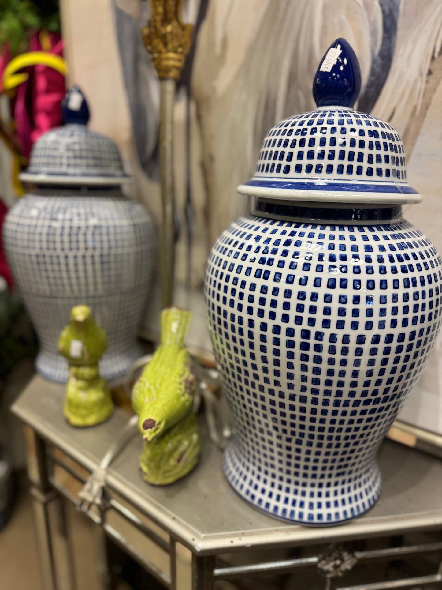 19” Blue & White Pattern Temple Jar