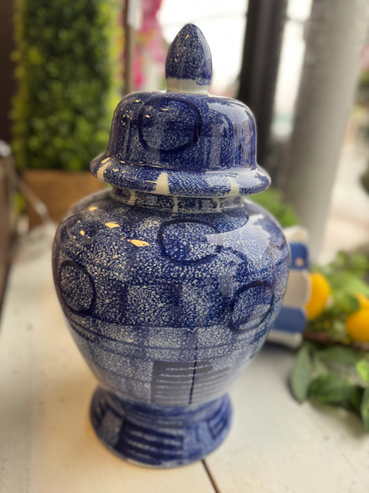 17” Blue & White Temple Jar