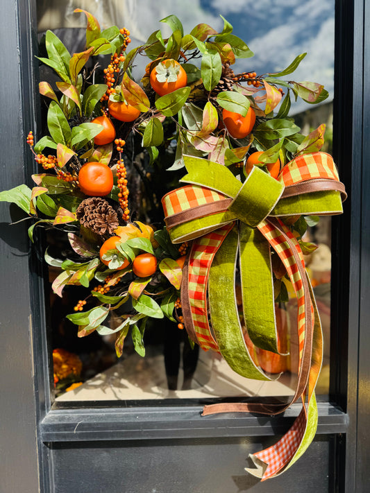 24” Autumn Persimmon Wreath with Bow