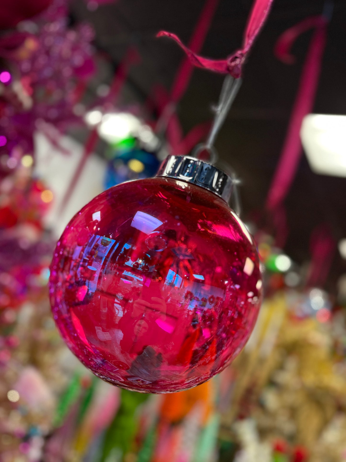8” Clear Hot Pink Ornament - Plastic