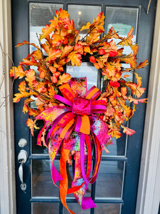 32” Oak Leaf & Lantern Wreath with Bow
