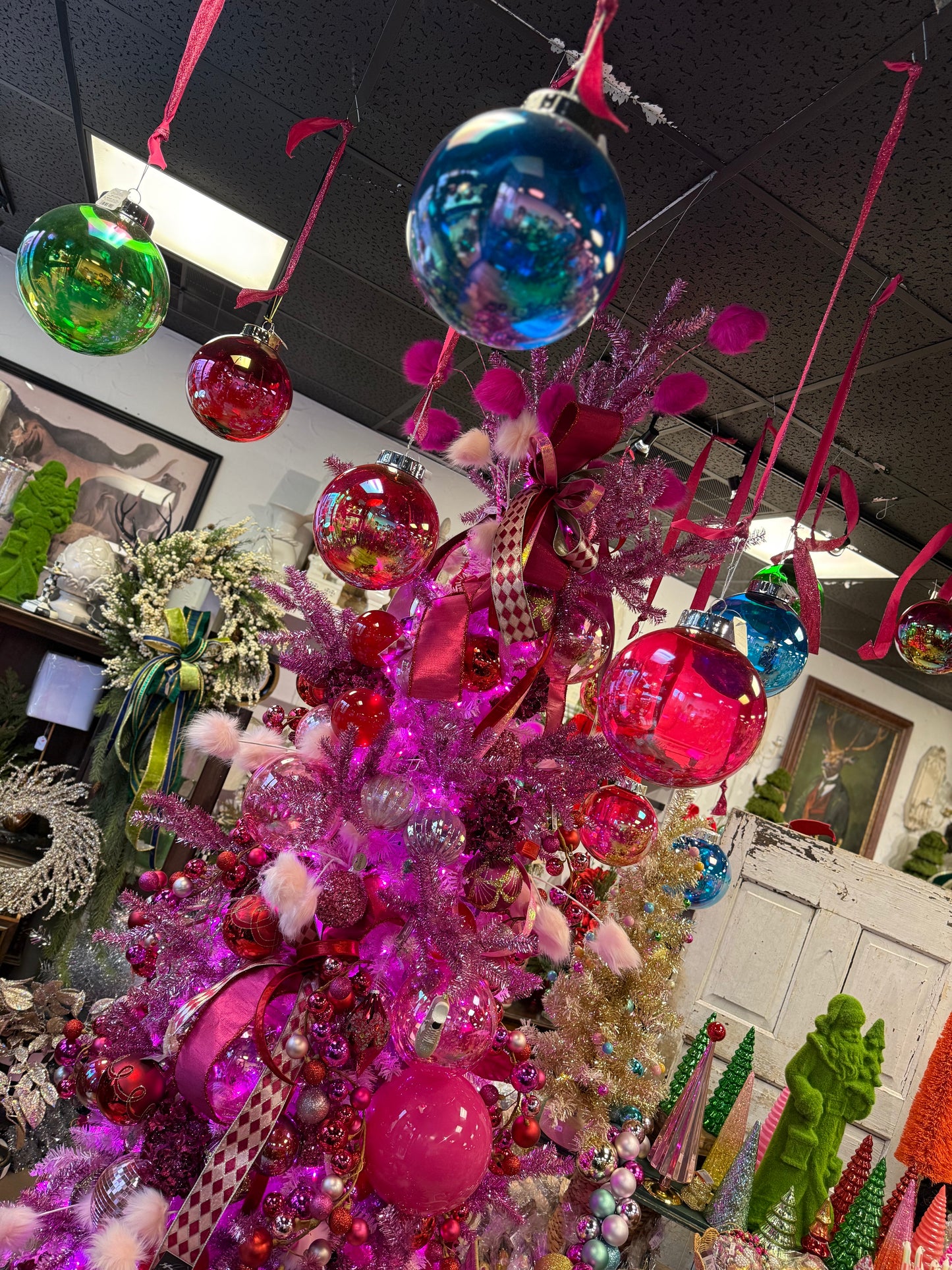 8” Clear Hot Pink Ornament - Plastic